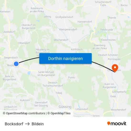 Bocksdorf to Bildein map
