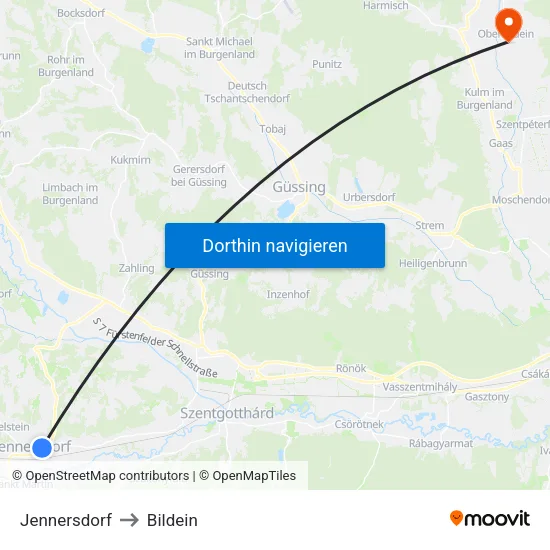 Jennersdorf to Bildein map