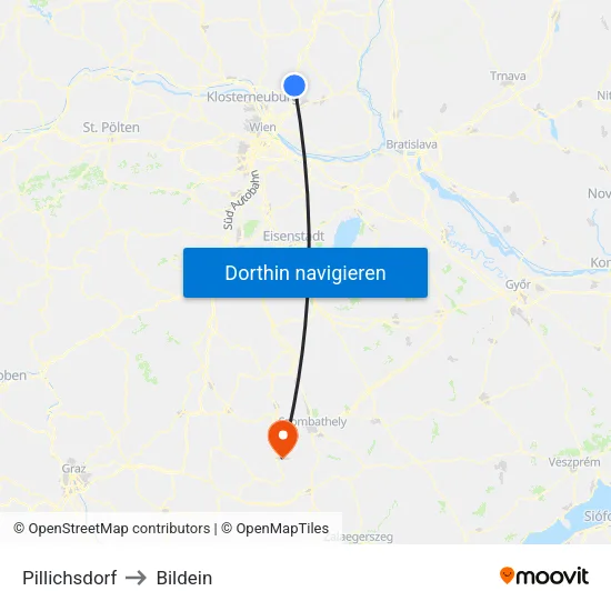 Pillichsdorf to Bildein map