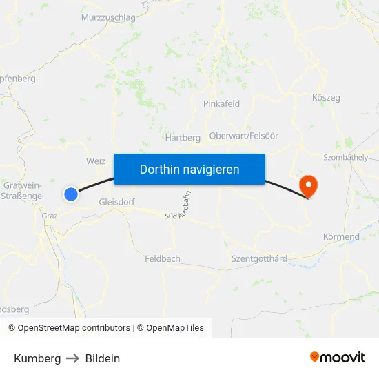 Kumberg to Bildein map