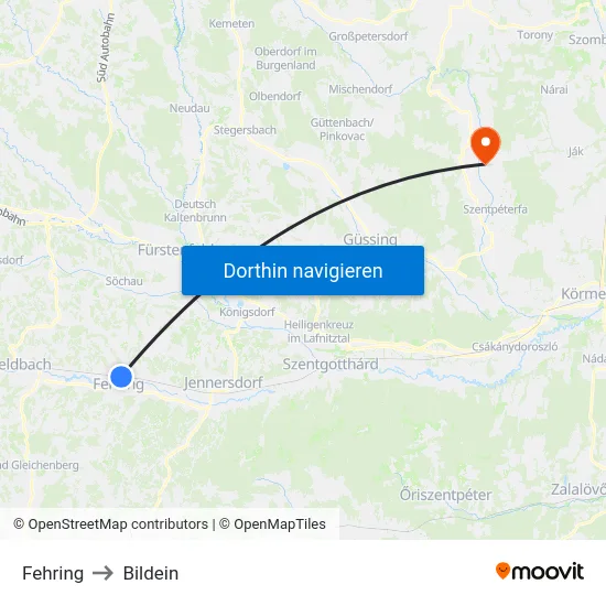 Fehring to Bildein map