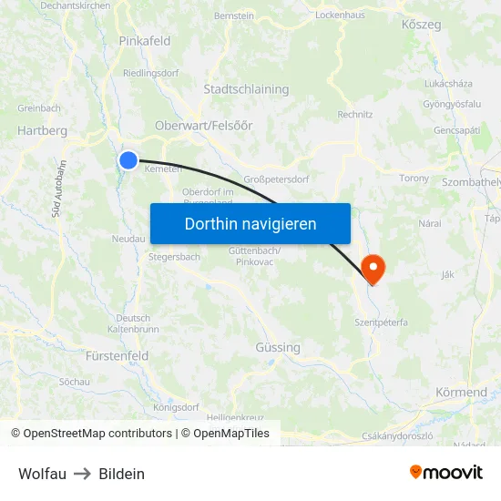 Wolfau to Bildein map