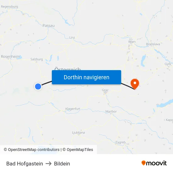 Bad Hofgastein to Bildein map