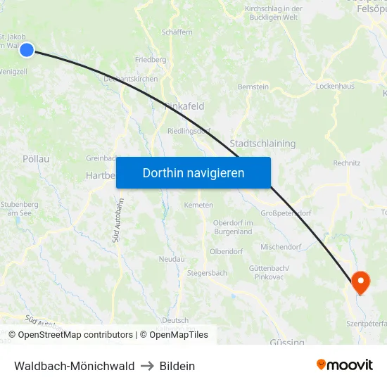 Waldbach-Mönichwald to Bildein map