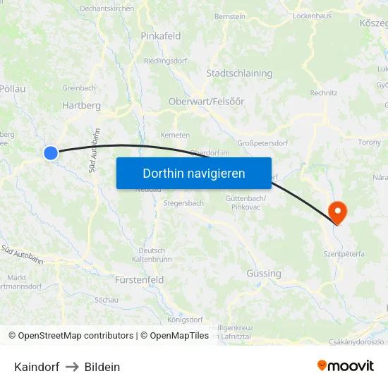 Kaindorf to Bildein map