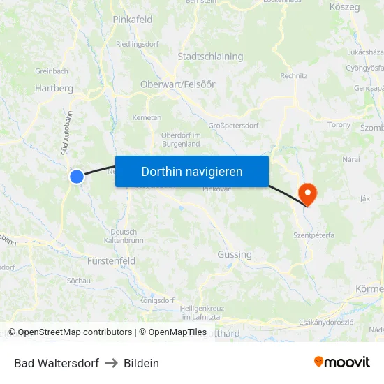 Bad Waltersdorf to Bildein map