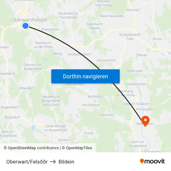 Oberwart/Felsőőr to Bildein map