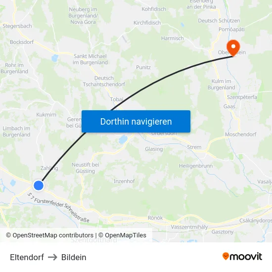 Eltendorf to Bildein map