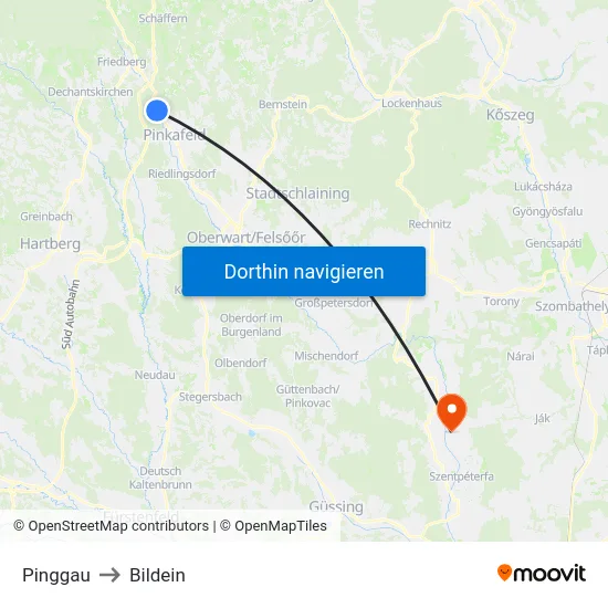 Pinggau to Bildein map