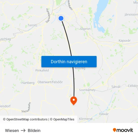 Wiesen to Bildein map