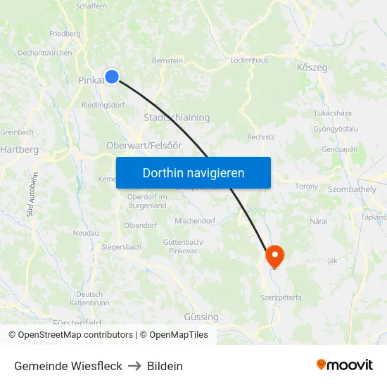 Gemeinde Wiesfleck to Bildein map