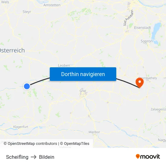 Scheifling to Bildein map