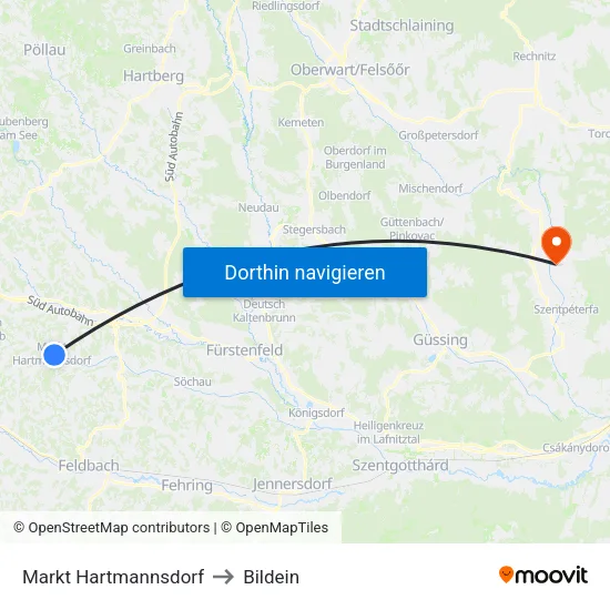 Markt Hartmannsdorf to Bildein map