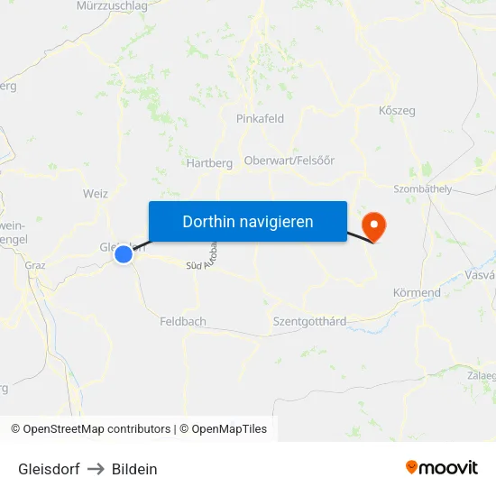 Gleisdorf to Bildein map
