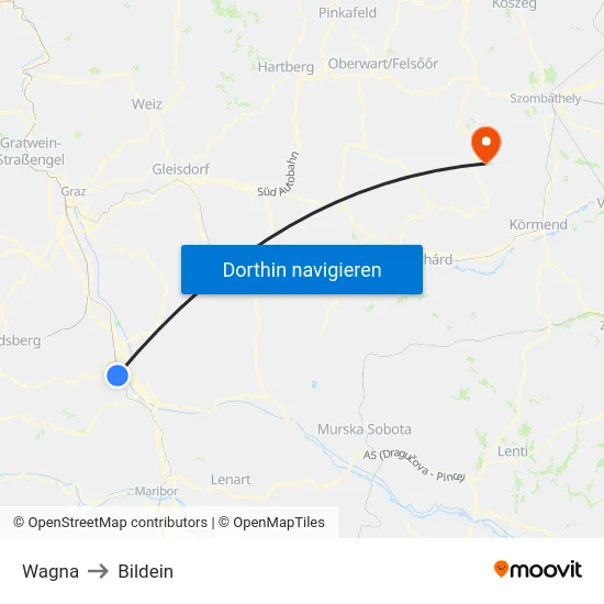 Wagna to Bildein map