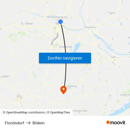 Floridsdorf to Bildein map