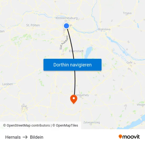 Hernals to Bildein map