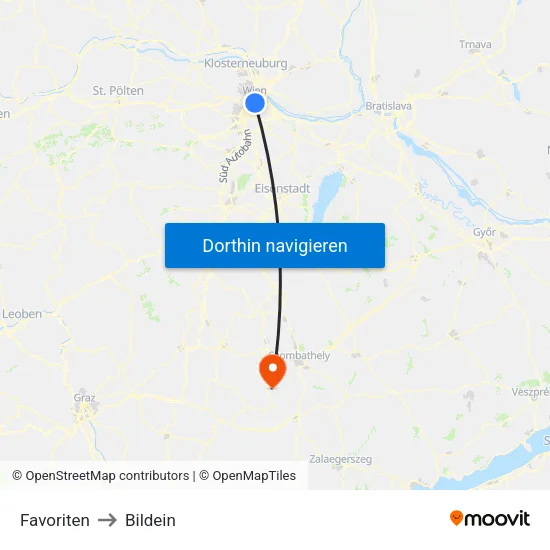 Favoriten to Bildein map