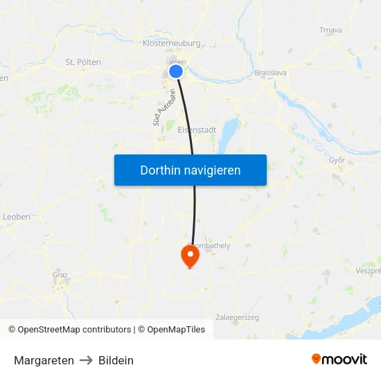 Margareten to Bildein map