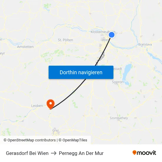 Gerasdorf Bei Wien to Pernegg An Der Mur map