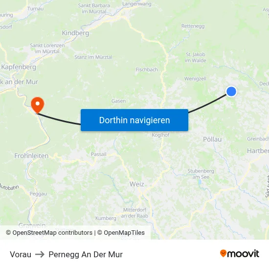 Vorau to Pernegg An Der Mur map