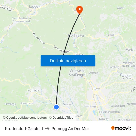 Krottendorf-Gaisfeld to Pernegg An Der Mur map
