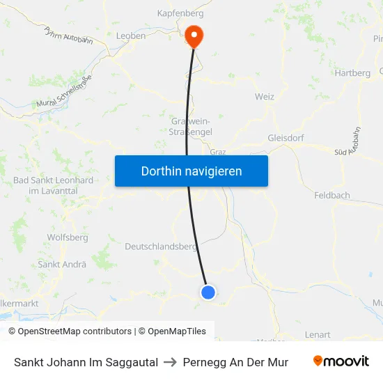 Sankt Johann Im Saggautal to Pernegg An Der Mur map