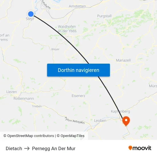 Dietach to Pernegg An Der Mur map