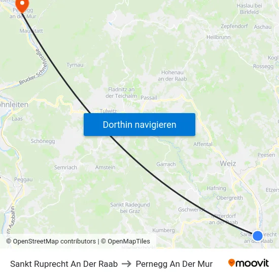 Sankt Ruprecht An Der Raab to Pernegg An Der Mur map
