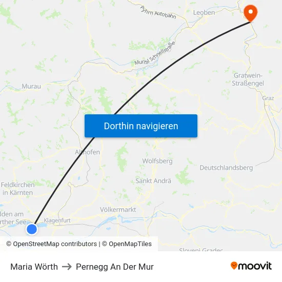 Maria Wörth to Pernegg An Der Mur map