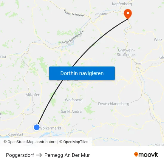 Poggersdorf to Pernegg An Der Mur map