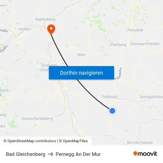 Bad Gleichenberg to Pernegg An Der Mur map