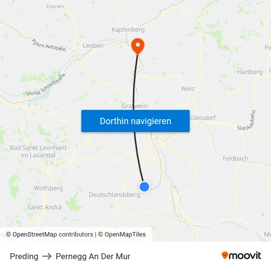 Preding to Pernegg An Der Mur map