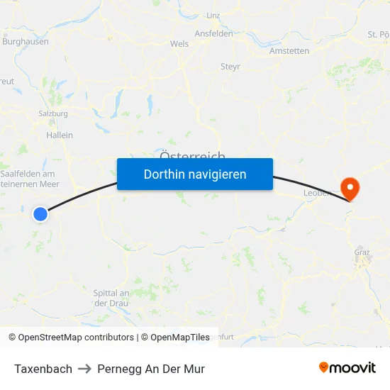 Taxenbach to Pernegg An Der Mur map