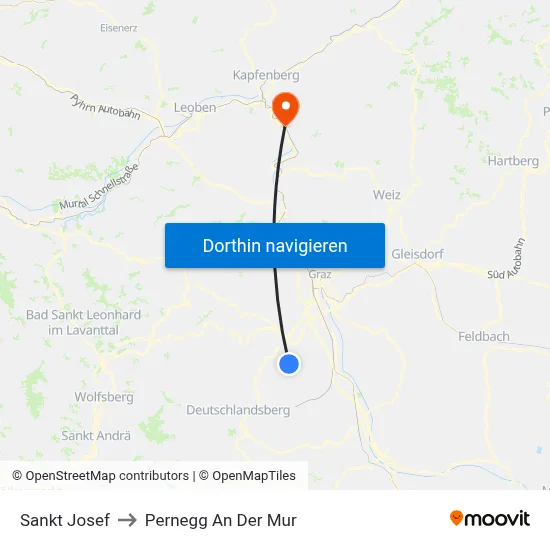 Sankt Josef to Pernegg An Der Mur map