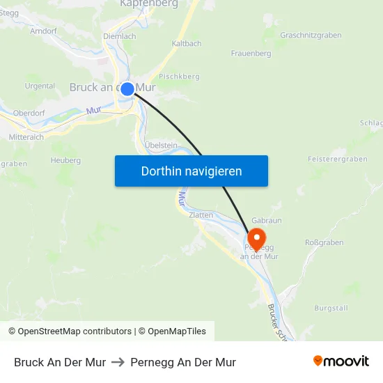 Bruck An Der Mur to Pernegg An Der Mur map