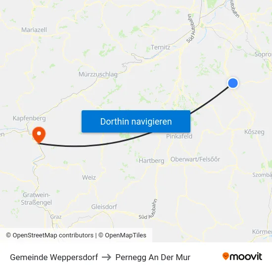Gemeinde Weppersdorf to Pernegg An Der Mur map