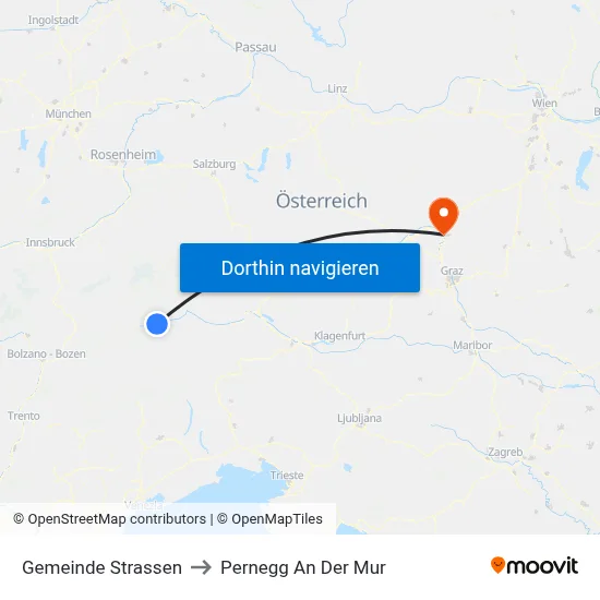 Gemeinde Strassen to Pernegg An Der Mur map