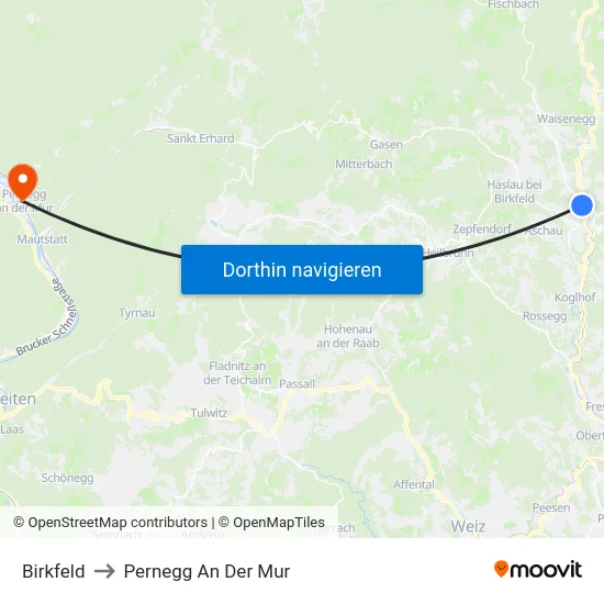 Birkfeld to Pernegg An Der Mur map