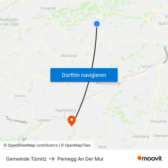 Gemeinde Türnitz to Pernegg An Der Mur map