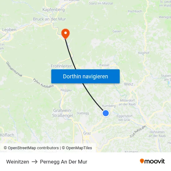 Weinitzen to Pernegg An Der Mur map