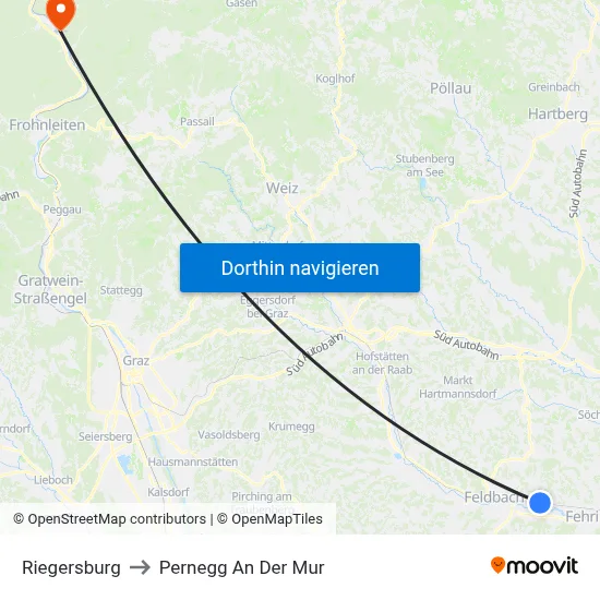 Riegersburg to Pernegg An Der Mur map
