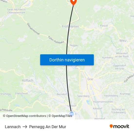 Lannach to Pernegg An Der Mur map