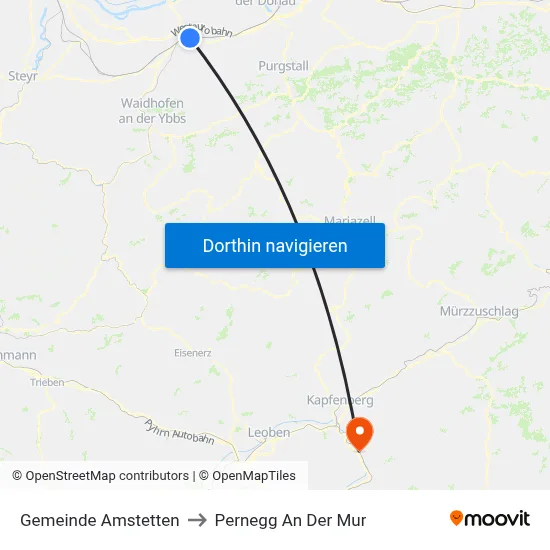 Gemeinde Amstetten to Pernegg An Der Mur map