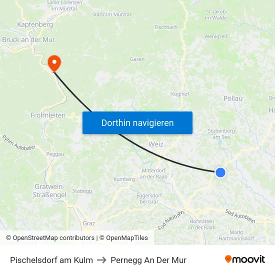 Pischelsdorf am Kulm to Pernegg An Der Mur map