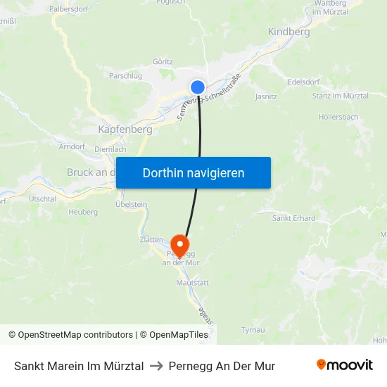 Sankt Marein Im Mürztal to Pernegg An Der Mur map