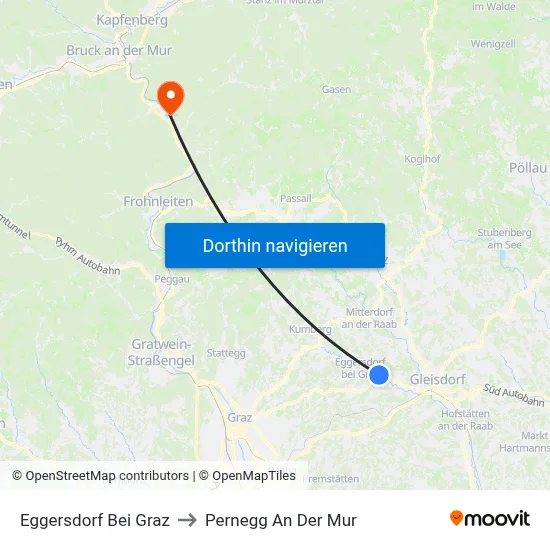 Eggersdorf Bei Graz to Pernegg An Der Mur map