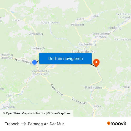 Traboch to Pernegg An Der Mur map