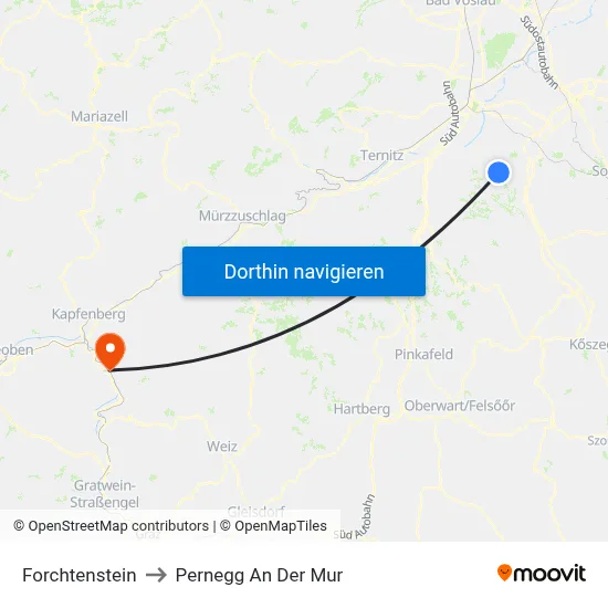 Forchtenstein to Pernegg An Der Mur map