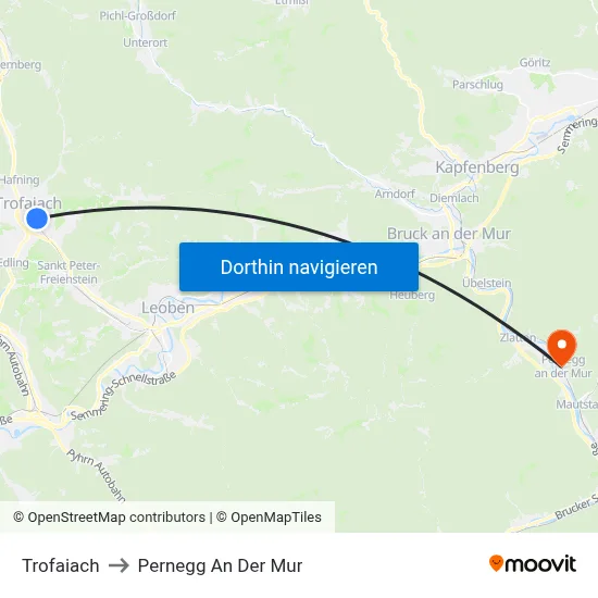 Trofaiach to Pernegg An Der Mur map